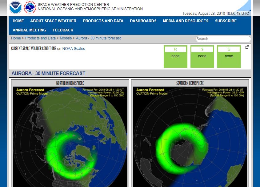 追冰島極光推薦使用的網站NOAA