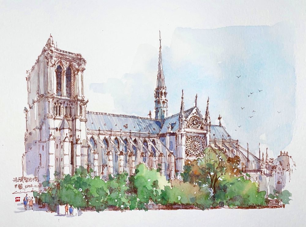 街景繪畫／聖母院／巴黎／法國