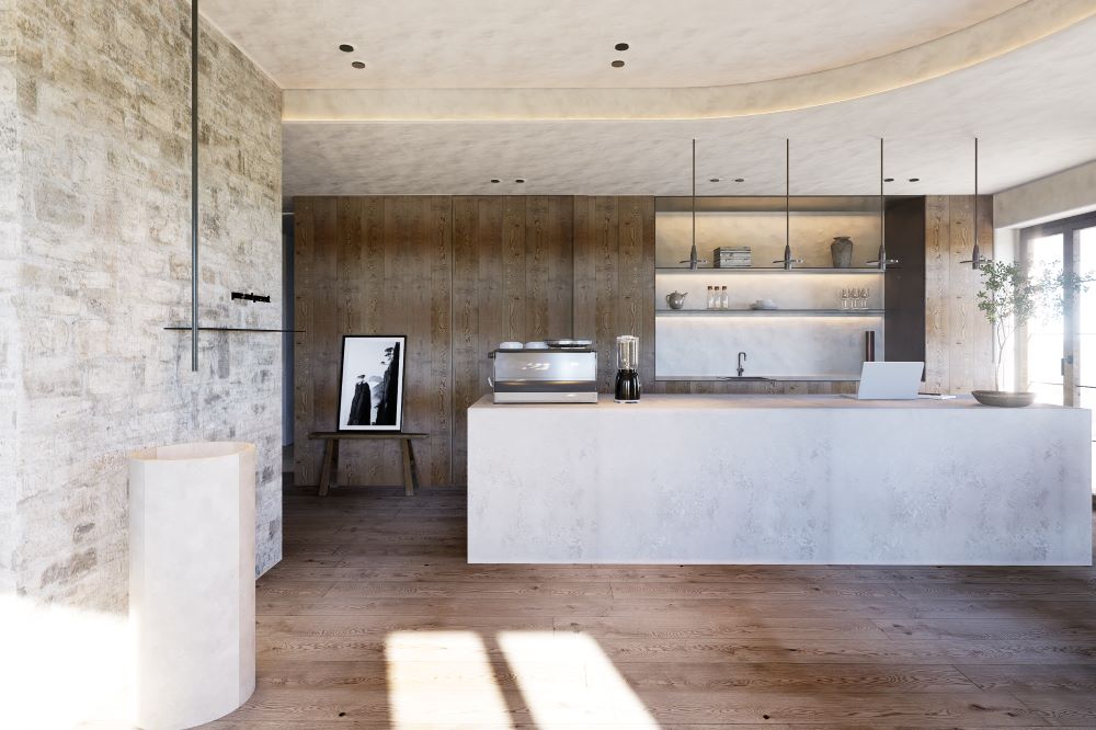 奧地利現代山屋 stieg'nhaus 櫃台。