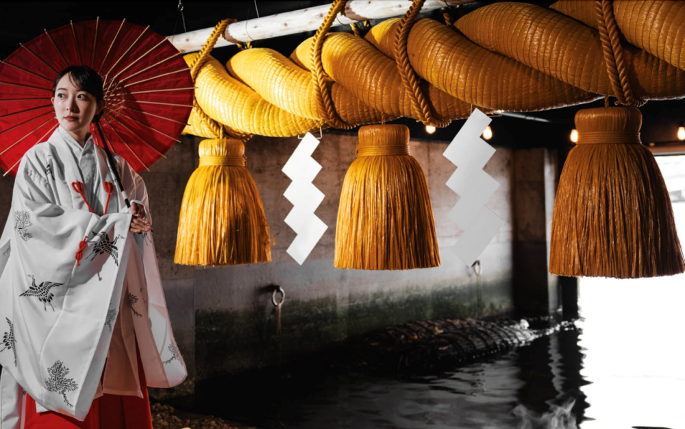 黃金大注連繩。以海洋與龍神意象構成的獨特氛圍，為來訪者帶來靜心沉澱與煥然一新的時刻。