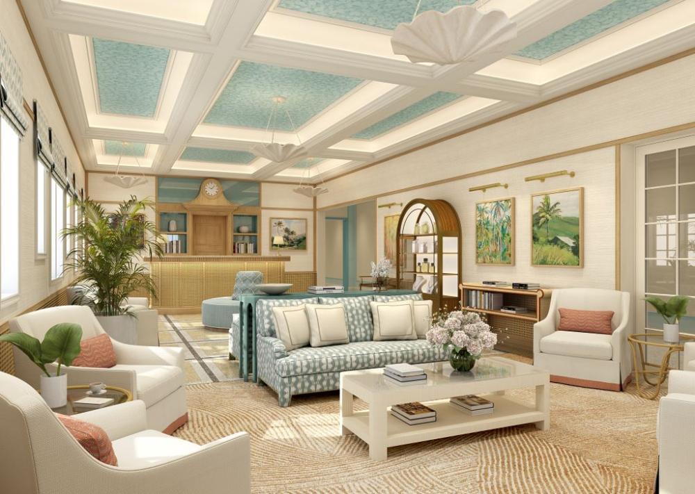 室內設計師Tino Zervudachi在空間中加入波浪圖騰、羽毛與棕櫚印花、以及星空元素