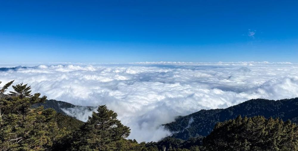 山把所有的谷地灌滿了厚實軟綿綿的白雲