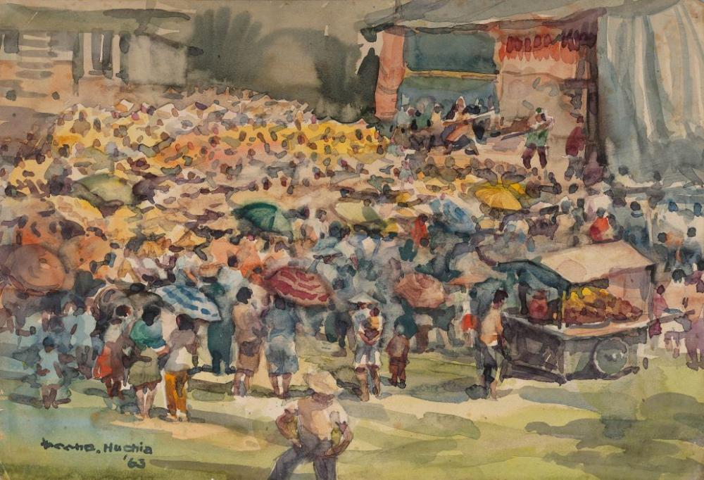 胡笳，〈廟會〉，1972。（新北市美術館提供）Hu Chia, Temple Fair, 1972.