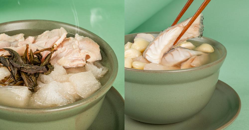 輕養生小燉湯：慢火熬製個人盅燉湯，包含老母雞搭配花膠與膠原蛋白的「膠原美人琥珀燉湯」，以及以佛手瓜、腰果燉煮的高纖清爽「鮮纖佛手蔬食燉湯」。