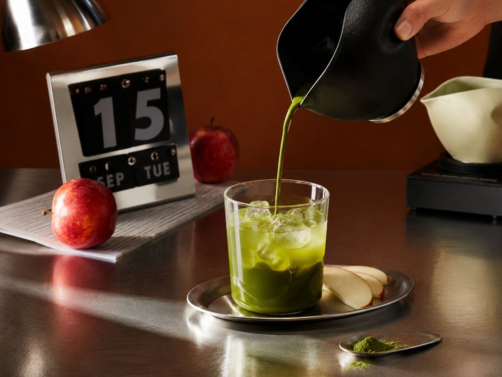 結合自製蘋果醬與若葉抹茶的「蘋果抹茶」飲品